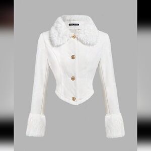 Women's White Fleece Jacket, Elegant Casual